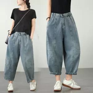여성청바지 봄여름 빅사이즈 데님팬츠 캐주얼 와이드 9부 무바지 심쿵직구