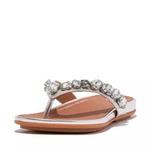 핏플랍 25SS 그라시에 쥬얼 메탈릭 레더 실버 플립 플랍 140308