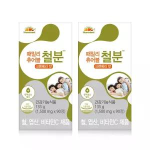 [롯데백화점]비타민뱅크 [비타민뱅크] 패밀리츄어블 철분 크랜베리맛 90정 x 2개