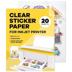 잉크젯 프린터용 90% 투명 스티커 용지 (20매) - 광택 8.5 x 11 인쇄 가능한 비닐 / 종이 계획
