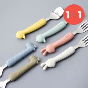 [１+１] 11ST 2022년 리뉴얼 에디슨 자기주도 유아 어린이 실리콘 베이비 스푼포크 케이스세트