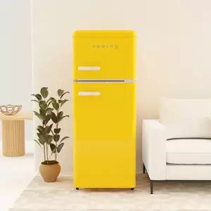 쿠잉 레트로 소형냉장고 REF-D121 옐로우 2도어 투도어 미니 원룸 사무실