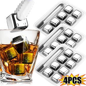 냉풍기 1PCS 위스키 아이스 스톤 세트 와인 집게가있는 스테인레스 스틸 냉각 블록 빠른 동결 맥주 쿨러 파티 도구