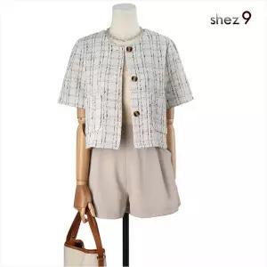 [하프클럽/쉬즈나인]엠씨 체크 트위드 반팔 자켓