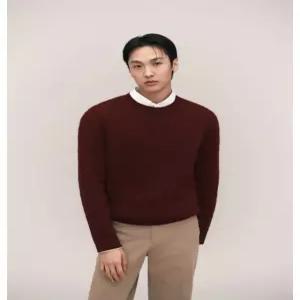 헤지스 남성 25FW [시즌오프][아이코닉] 와인 캐시혼방 케이블 크루넥 니트 HZSW5D402D3