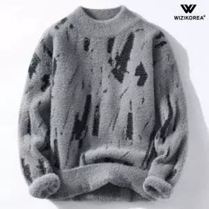 [위즈아이]남성 여름 남성 패턴 터틀넥 올 니트 가을 겨울 하이넥 따뜻한 스웨터 WI013N