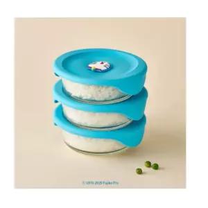 락앤락 도라에몽 바로한끼 밥용기 355ml 3개 세트 / 스팀홀 냉동밥 유리용기 실리콘 뚜껑