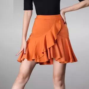 여성 프릴 레이어드 살사 스커트 라인 의상 라틴 고급 스포츠 댄스 댄스복