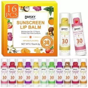 DMSKY SPF 30 립밤 벌크 16팩 자외선 차단 브로드 스펙트럼 UVA /UVB 보호 입술용 여행용 차단제