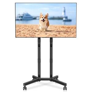 대부분의 32-75인치 평면/곡선 스크린 TV를 위한 바퀴가 달린 XINLEI 모바일 TV 스탠드 선반 없이 높이 조절 가능한 롤링 TV 카트 최대 88파운드 Max VESA 600x400 ML70A