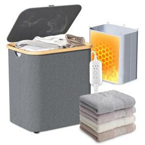 코코자임 워머 세탁 바구니 2-in-1 분리형 난방 가방이 있는 접이식 욕실용 수건 워머 20/40/60분 빠른 난방 자동 차단 3개의 대형 수건 담요에 적합 이상적인 크리스마스 선물
