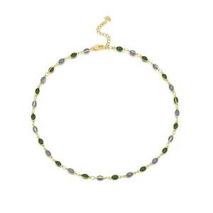 18K 금도금 블루 그린 에나멜 비즈 스톤 힐링 풀 조절 가능한 여성용 목걸이 초커, 화려한 아크릴 스트랜드 테니스 트렌디 보헤미안 프레피 레트로 핸드메이드 주얼리 선물, 멀티컬러 빈티지 유니크 귀여운 바로크