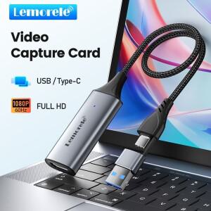 Lemorele 비디오 캡처 카드 USB2.0 HDMI 호환 USBType-c 게임 그래버 기록 1080P 스위치 Xbox PS45 라이브