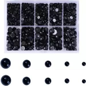 Zbrchz 850pcs 원형 검은색 플라스틱 인형 눈 4mm 5mm 6mm 8mm 10mm 플랫백 카보숑 버튼 눈알 구슬