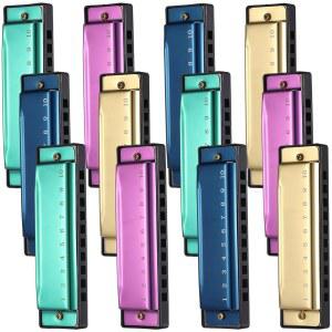 [미국배송] 루크마 12개 하모니카 세트 10홀 10톤 티타늄 컬러 하모니카 케이스 다이아토닉 크로매틱 음악 마우스 오르간 초보자를 위한 성인용 악기 선물 4가지 색상