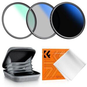 [미국배송] K&F 컨셉 40.5MM UV/CPL/ND2-400 렌즈 필터 키트 (3 PCS)-18 다층 코팅 UV + 판 가변 ND (1-9 스톱) 카메라 렌즈용 클리닝 천 파우치 (K-시리즈)