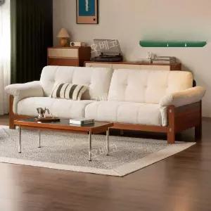 원목쇼파 가죽소파 거실 하이백 등받이 4인용 빈티지 인테리어 우드