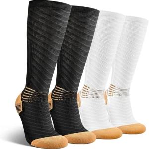 남성용 IRAMY 구리 압축 양말 여성용 15-20mmHg 발목 지지대 V자형 경사 쿨맥스 위킹 무릎 높이