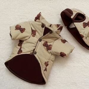 겨울호환  곰 프린트 강아지 재킷 모자 포함 패션 옷 다운  고양이 외투 푸들 애완동물 의류