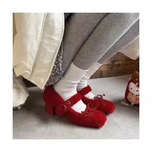 엘럽 여자 하이힐 워머 기모 메리제인 일자 스웨이드 프렌치 퍼 슈즈 원템5