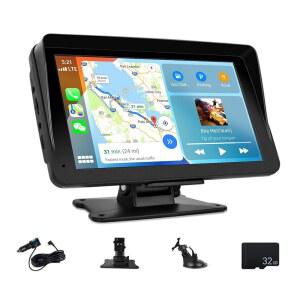 카메초 무선 카플레이 스테레오 에어플레이 오토 미러 AUX FM 터치스크린 제어 대시 안드로이드 휴대용 링크 음성 핸즈프리 7인치 마운트가 윈드실드 송신기 또는 블루투스 포함된