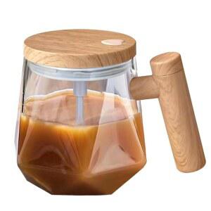 [미국배송] 마이코키 SP 셀프 교반 커피 머그잔 손잡이 및 뚜껑이 있는 전기 유리 믹싱 컵 고속 커피/우유/파우더용 배터리 자동 400ML (클리어)