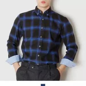 KING 블루 체크 기모 긴팔 셔츠 95-110 W98404B