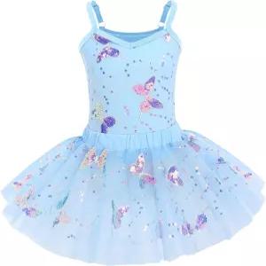 ODASDO 여아 발레 튀튀 스커트 레오타드 댄스 체조 캐미솔 바디수트 반짝이 나비 트레이닝 의상