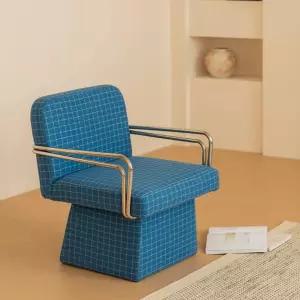 모던 블루체크 회전소파 인테리어 좌식의자 1인용 릴렉스체어