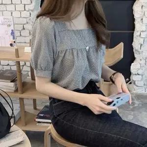 [하프클럽/]여자 스퀘어넥 프론트 셔링디테일 반팔 여름 블라우스