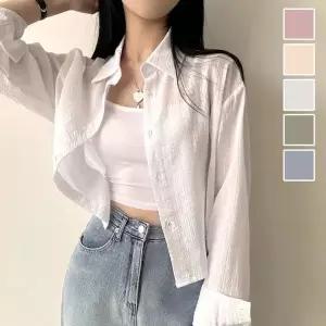 [하프클럽/]여름 여성 시원한 반크롭 아이스 긴팔 블라우스 셔츠