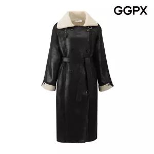 [GGPX] 안감 덤블 배색 롱 스트랩 스웨이드 코트 (GPCCT011F)