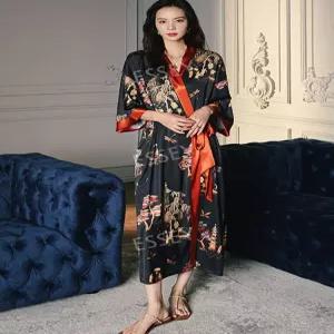 롱 가운 유카타 로브 얇은 목욕 일본 샤워 실크 잠옷 홈웨어 드레스