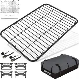 와일드로드 자동차 루프 플랫폼 범용 플랫 랙 콤보 69인치 x 47인치 1.3인치 헤비 듀티 카고 백 네트 래칫