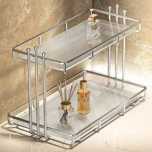 2단 세면대 선반 소형 화장실 수납 수납함 실버 높이조절 단층