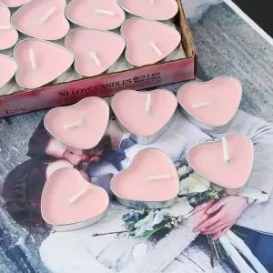대용량 티라이트 이벤트 캔들 무향 50P 하트 분홍