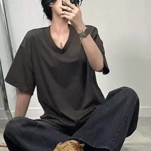 여성 오버핏 브이넥 반팔 박스 티 [여자 V넥 기본 빅사이즈 루즈핏 박시티 여름 무지 면 데일리 롱 티셔츠]