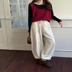 뚜에스틸로 여성 봄바지 배기핏 팬츠 바지 도톰한 캐주얼 빈티지 스트링 허리 슬림핏 조거 ADOR1