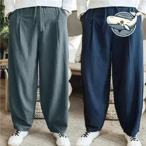 편안한 남자 리넨 통바지 여름 바람막이 스타일 rIL1+7nMg