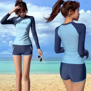 래쉬가드 여성 수영복 긴팔 체형커버 쓰리피스 여름휴가 비치룩 워터레깅스 반바지긴바지세트 [SP]