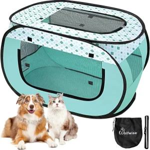 울프와이즈 펫 플레이펜 팝업 휴대용 개 상자 실내 600D 옥스포드 운동 강아지 사육장 가방 중간 크기 야외