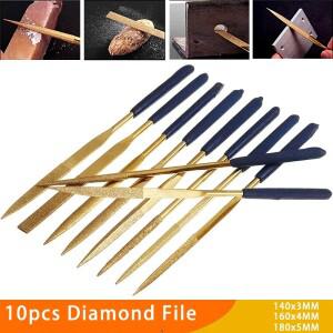 미니 소형 호환 바늘 다이아몬드 파일 세트 보석상 조각 메탈 유리 및 석재 공예 손 도구 10PCS 3x140/4x16