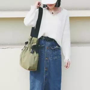 무지 복조리백 에코가방 숄더백 캔버스 천 소재 리본 패셔너블 넉넉한사이즈 다양한컬러