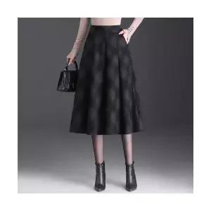 여성치마 모직 체크 A라인 스커트 추동 하이웨스트 랩 미디 스포M4