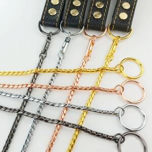 가죽 손잡이가  일체형 개 슬립 체인 목걸이 끈 304 스테인레스 스틸 금속 초크 칼라 애완 동물 훈련 끈 쇼