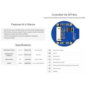 3Pcs 1.28 인치 라운드 디스플레이 LCD 화면 모듈 GC9A01 SPI 통신 RGB 65K 색상 지원 Raspberry-Y47A