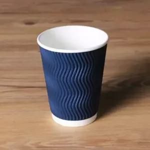 일회용 3중 단열컵 웨이브 블루 칼라 360ml(12온스) 커피 종이컵 100개