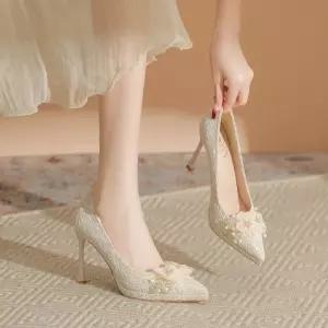 여자 신발 힐펌프스 하이힐 구두 프렌치 신부 웨딩 스틸레토 지치지 않는 가보시 힐 큐빅 플라워 펌프스 M
