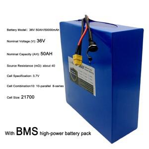 21700 10S8P 36V 50AH 리튬 배터리 팩 고전력 내장 BMS 다양한 에너지 백업에
