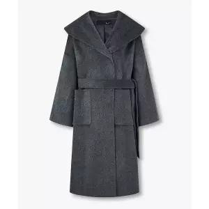 지컷 GCUT 울 블렌드 숄 후디드 롱 코트_다크 그레이 7255416102 370493